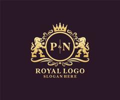 eerste pn brief leeuw Koninklijk luxe logo sjabloon in vector kunst voor restaurant, royalty, boetiek, cafe, hotel, heraldisch, sieraden, mode en andere vector illustratie.