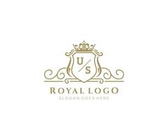 eerste ons brief luxueus merk logo sjabloon, voor restaurant, royalty, boetiek, cafe, hotel, heraldisch, sieraden, mode en andere vector illustratie.