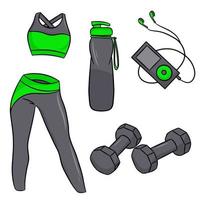 vector set fitness accessoires in cartoon stijl. vectorillustratie geïsoleerd op een witte achtergrond.