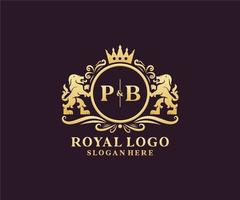 eerste pb brief leeuw Koninklijk luxe logo sjabloon in vector kunst voor restaurant, royalty, boetiek, cafe, hotel, heraldisch, sieraden, mode en andere vector illustratie.