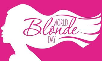 wereld blond dag. de silhouet van een mooi vrouw met haar- vloeiende in de wind. sjabloon voor ansichtkaarten, hartelijk groeten, flyers, banners voor schoonheid salons, kappers. Barbie kleur met wit schets vector