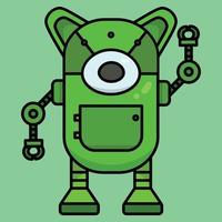 vector stijl vlak groen capsule schattig robot tekenfilm illustratie