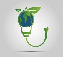 ecologie concept, de wereld is in de energiebesparende gloeilamp groen, vector illustratie