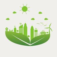 groene steden helpen de wereld met cloud met milieuvriendelijke conceptideeën. vector illustratie