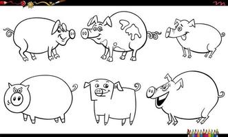 tekenfilm varkens boerderij dier tekens reeks kleur bladzijde vector