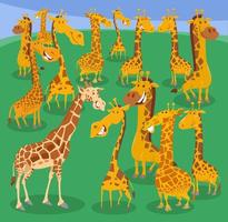 grappig tekenfilm giraffen wild dier tekens groep vector