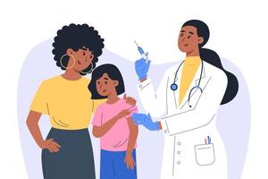 een vrouwelijke arts in een masker en handschoenen maakt een vaccin voor een kindpatiënt