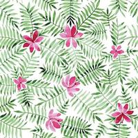 waterverf naadloos patroon met tropisch bloemen en bladeren. palm bladeren Aan wit achtergrond vector