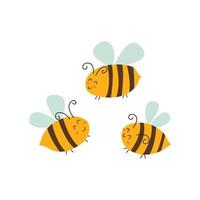 schattig honing bijen glimlacht in vlucht. vector hand- getrokken