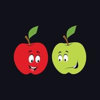 fruitig plezier- schattig tekenfilm groen en rood appels vector ontwerp