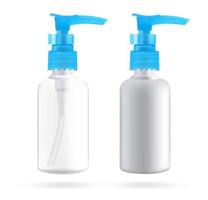 kunstmatig fles met dispenser voor zeep en cosmetica. mockup van verpakking voor vloeistoffen. vector 3d illustratie.