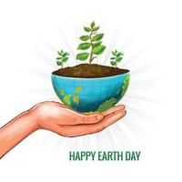 hand- Holding boom met voor de helft wereldbol concept gelukkig aarde dag achtergrond vector