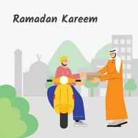 vector illustratie van moeslem mensen geven aalmoes. Ramadan kareem concept vlak ontwerp. eid mubarak achtergrond