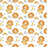 schattig kinderen naadloos dier patroon. leeuw welp patroon in de wolken. afdrukken Aan kleding stof, papier en ontwerp. vector illustratie