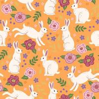naadloos patroon met schattig konijnen en bloemen. vector grafiek.
