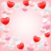 roze rood witte harten die op een roze achtergrond drijven vector