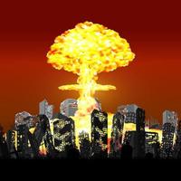 atoombom ontploft boven verwoeste stadsgebouw vector