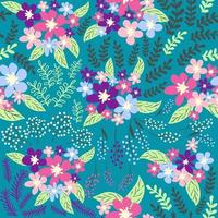 fantasie naadloos bloemen patroon met blauw, roze, Purper, rood, oranje bloemen en bladeren. elegant sjabloon voor mode vector