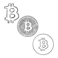 geïsoleerde bitcoin schets. fysiek bitmuntstuk. digitale valuta. cryptovaluta. hand tekenen bitcoin. voorraad vectorillustratie. bitcoin vector schets op een witte achtergrond