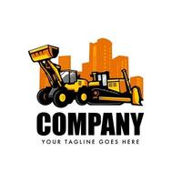 bulldozer in stad logo ontwerp vector voor bouw bedrijf