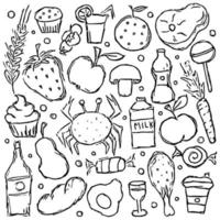 voedsel pictogrammen. tekening voedsel illustratie. voedsel achtergrond vector