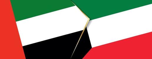 Verenigde Arabisch emiraten en Koeweit vlaggen, twee vector vlaggen.