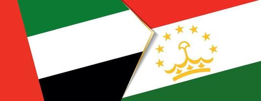 Verenigde Arabisch emiraten en Tadzjikistan vlaggen, twee vector vlaggen.