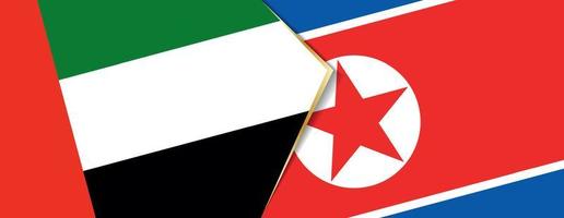 Verenigde Arabisch emiraten en noorden Korea vlaggen, twee vector vlaggen.