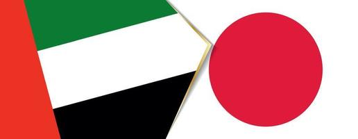 Verenigde Arabisch emiraten en Japan vlaggen, twee vector vlaggen.