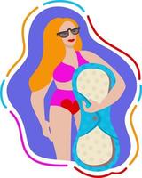 vector helder geïsoleerd illustratie met jong vrouw in bikini Holding sanitair kussen.