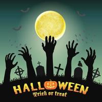 Halloween-de silhouetzombie dient nachtkerkhof in vector