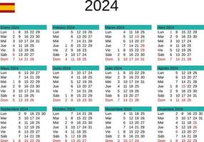 jaar 2024 kalender in Spaans met Spanje vakantie vector