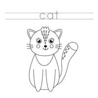 letters traceren met schattige kat. schrijfoefening voor kinderen. vector