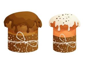 reeks panettone traditioneel, verzameling Pasen cakes met glazuur en decoraties in tekenfilm stijl geïsoleerd Aan wit achtergrond. vector illustratie