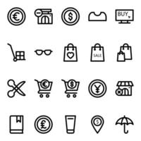 schets pictogrammen voor boodschappen doen en e-commerce. vector