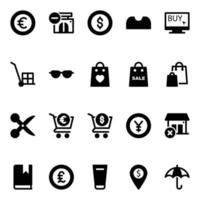 glyph pictogrammen voor boodschappen doen en e-commerce. vector