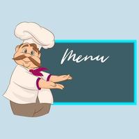 gelukkige chef-kok met bord voor menu vector