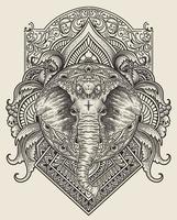 illustratie van olifant hoofd met wijnoogst gravure ornament in terug perfect voor uw bedrijf en handelswaar vector