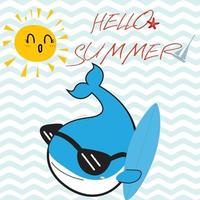 blauwe vinvis hallo zomer cartoon vector