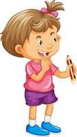 klein meisje stripfiguur met een potlood vector