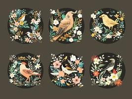 voorjaar vogelstand en bloemen ornamenten illustratie vector