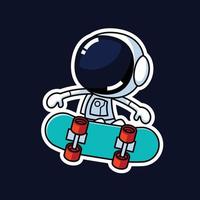 schattig astronaut tekenfilm karakter Aan skateboard. premie vector grafisch Bedrijfsmiddel.