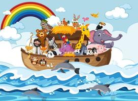 noahs ark met dieren in het oceaanscène vector