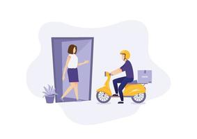 online levering uitdrukken concept met koerier pakket bestellen. koerier Verzending concepten met bestuurder. boodschappen doen online concept. illustrator vector