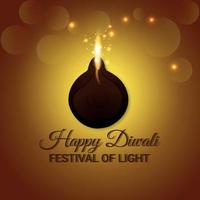 gelukkige diwali het festival van licht wenskaart met diwali diya vector