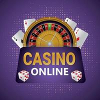 realistische casino achtergrond met kaarten, chips en roulettewiel vector