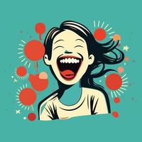 vector kunst van een lachend meisje met een Open mond voor wereld lachend dag