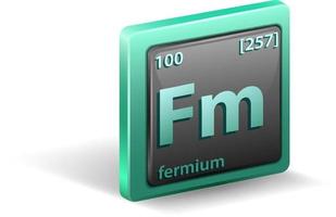 fermium scheikundig element chemisch symbool met atoomnummer en atoommassa vector