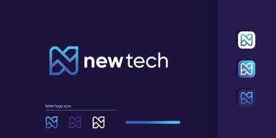 brief n logo ontwerp idee met tech concept vector