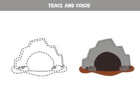 spoor en kleur tekenfilm wolf hol. werkblad voor kinderen. vector